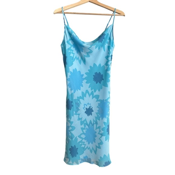 Express Vintage Y2K Chiffon Blue Floral Slip Dress Fairycore Asymmetrical Hem 8 - Picture 9 of 13